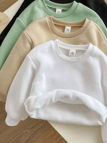 SHEIN Bộ 4 áo nỉ dài tay giữ ấm màu trơn dễ thương cho bé gái, thích hợp cho mùa thu/đông. - Nhiều màu - Xem 6