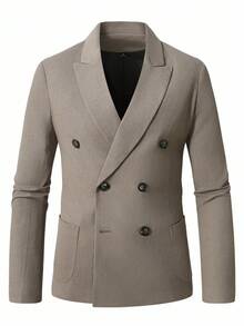 Manfinity Mode Men's Business Commute Solid Color Double-Breasted Jacket And Pants Suit - Khaki - View 5
