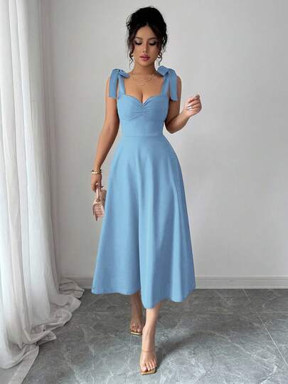 Elenzga Vestido elegante y romántico para mujer con tirantes de espagueti, lazo en la cintura y línea A, apto para Halloween, Navidad y vuelta al colegio