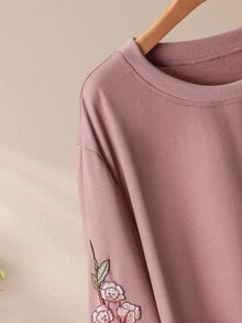 Lacomfia Bluza z okrągłym dekoltem, luźna, w jednolitym kolorze, z okrągłym dekoltem, z łatką na rękawach, wiosenna, jesienna, w dużym rozmiarze, na jesień i zimę