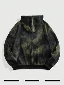 ROMWE MEN Grunge Punk 男士做旧深色休闲套头连帽衫，百搭长袖 - 黑色 - 查看 2