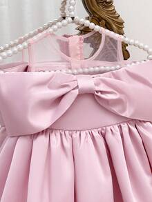 SHEIN Babygirl 优雅可爱粉色蝴蝶结短袖连衣裙 - 粉色 - 查看 5