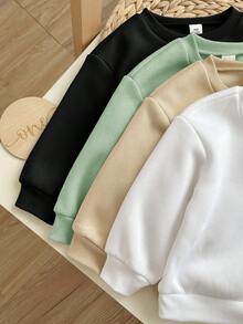 SHEIN Bộ 4 áo nỉ dài tay giữ ấm màu trơn dễ thương cho bé gái, thích hợp cho mùa thu/đông. - Nhiều màu - Xem 7