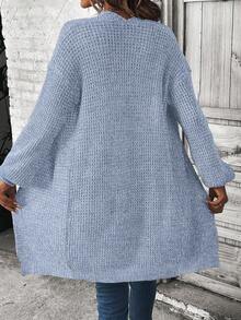 EMERY ROSE Áo khoác cardigan dáng rộng trễ vai màu trơn đơn giản - Màu xanh nhạt - Xem 2