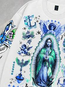 ROMWE MEN Street Life Men's Streetwear Graphic Print Tee, Suitable For Everyday Wear, Spring/Summer, Fall - White - View 5