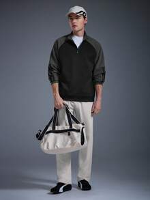 DRIFTMERE 2024 Sudadera casual de manga raglán a rayas para hombre, nueva para otoño, con cremallera de cuarto, jersey, parte superior de chándal, para invierno, primavera y verano - Negro - Ver 3