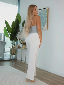 Cioccolato Vacation Tie Halter V-Neck Metallic Flower Textured Knit Fitted Tank Top For Women, Suitable For Music Festivals, Bohemian, Holiday Dates, Afternoon Tea,Rave Top - Blue - View 2