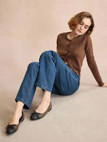 Rosivie 女士圆头黑色蝴蝶结平底鞋，优雅休闲法式玛丽珍透气编织镂空系带复古休闲户外鞋 - 彩色 - 查看 7