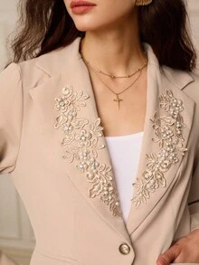 SHEIN Clasi Women's Fashionable, Romantic, Elegant Embroidered 3D Floral Blazer, Autumn/Winter