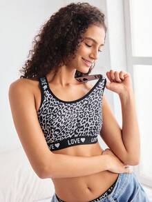 SHEIN Leopard Print & Letter Women's Bra - Multicolor - View 5