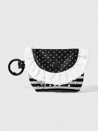 Kawaii Patchwork Music Note Plaid Pattern Portable Mini Pouch, Coin Purse, Earphone Case, Keychain Storage