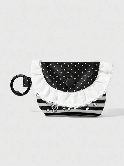 Kawaii Patchwork Music Note Plaid Pattern Portable Mini Pouch, Coin Purse, Earphone Case, Keychain Storage