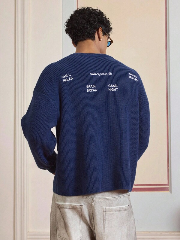 EASEVO Plus Size Men's Casual Slogan Embroidered Sweater, Autumn/Winter