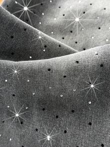 Comfortcana 复古性感修身洗水钻缀饰阔腿牛仔裤 牛仔裤 闪光牛仔裤 水钻牛仔裤 - 灰色 - 查看 4