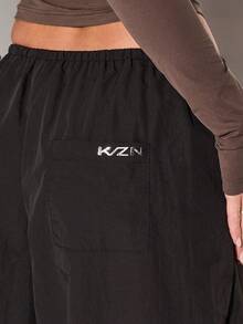 KIZN Quần ống rộng, rộng thùng thình, cạp chun rút dây, thích hợp mặc đi chơi, phong cách đường phố mùa thu đông - màu đen - Xem 6
