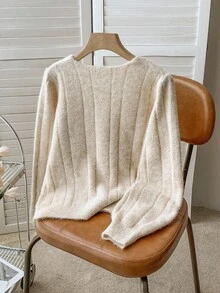 Franclia Women's V-Neck Loose Casual Long Sleeve Sweater, Autumn/Winter - Apricot - View 2