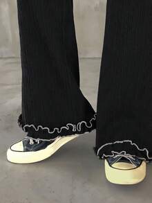 FRIFUL Women's Elastic Waist Drawstring Contrast Stitching Decoration Straight Leg Loose Casual Pants, Versatile Vacation