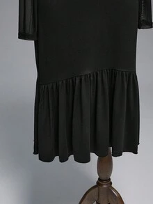 ROMWE Plus Size Women Gothic Hollow Out Mesh Patchwork Ruffle Hem Fishtail Dress, Suitable For Inner And Outer Wear, All Seasons - Black - View 5