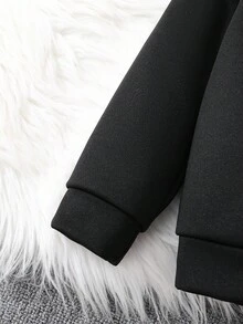 2件套男童“SLAY”标语英文字母印花休闲连帽卫衣和裤子套装，黑色，适合上学、秋冬季穿着，童装街头风男童运动套装，时尚男童服装 - 黑色 - 查看 7