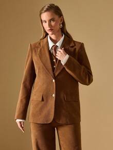 Briarwyn 女士时尚翻领单排扣灯芯绒西装外套 - 棕色 - 查看 6