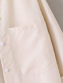 Tween Girl Korean Style Striped Casual Sun Protection Shirt, Spring/Summer,Holiday,Summer,Travel, School, Campus, College - Apricot - View 5