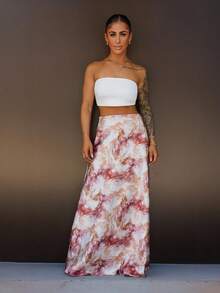 SAYEHFBABY Váy midi chữ A thanh lịch đa năng cho nữ có họa tiết chấm bi Maxi bằng vải satin - Cà phê nâu - Xem 4