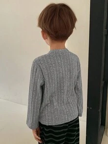 DAZY Kids Fall Clothes Young Boys Basic Turtleneck Long Sleeve T-Shirt, Casual Loose Fit Ribbed Texture, Japanese/Nature Style, Autumn - Grey - View 6