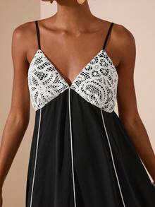 Travachic Robe mi-longue bustier en dentelle avec passepoil bohème, robe de resort. Robe mi-longue en dentelle, style automne chic, tenue de sortie, tenues élégantes, style campagne pour femmes, robe de dîner de croisière, vêtements d'automne pour femmes, robes d'automne pour femmes, robes élégantes pour femmes - Noir - Voir 5