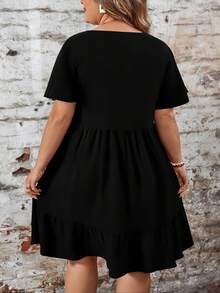 EMERY ROSE Music Festival Casual Minimalist Vacation Loose Fit Round Neck Short Sleeve Plus Size Dress, Suitable For Spring/Summer Chic Dress - Multicolor - View 3