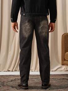 Manfinity Homme 男士复古休闲直筒牛仔裤，四季皆宜 - 黑色 - 查看 2