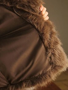 Anewsta 复古仿毛领夹克，秋冬时尚单品 - 棕色 - 查看 13