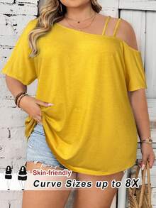SHEIN CURVE+ Plus Size Women's Tie-Dye Print Round Neck Short Sleeve Casual Loose T-Shirt, Spring/Summer