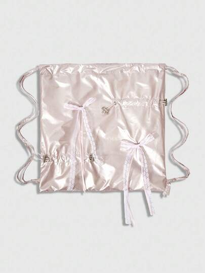 Grunge Punk Y2K Cute & Sexy Bow Drawstring Backpack, Minimalist Holographic Pink Tech-Inspired Drawstring Bag, Waterproof Lightweight Large Capacity Foldable Storage Bag, Suitable For Casual, Travel, Commute And Daily Use