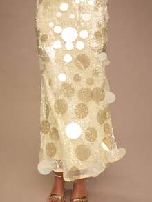 Enchnt Váy đuôi cá thêu kim sa lấp lánh màu vàng sang trọng lãng mạn dành cho nữ mùa thu/đông, váy đuôi cá thắt eo sang trọng kiểu Pháp, sang trọng & thanh lịch cho tiệc tùng & hẹn hò & ngày lễ & tốt nghiệp & khách dự tiệc cưới & văn phòng & đi chơi & Halloween & Giáng sinh, váy mùa thu cho nữ, quần áo mùa thu cho nữ, trang phục mùa thu cho nữ, lễ hội hóa trang, trang phục năm mới cho phụ nữ - Vàng nhạt - Xem 7