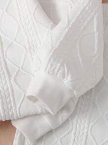 SHEIN 青少年女孩两件套白色纹理休闲基本款字母图案运动衫和运动裤，秋冬，运动服，返校季 - 白色 - 查看 5