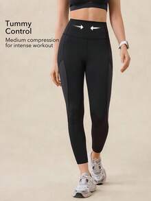 OutZeal Women Outdoor Black Leggings Running Gym Outfit Quick-Drying Mesh Design Tummy Control High-Waist With Back Pocket