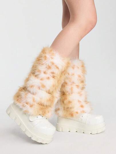 Grunge Punk Calentadores de piernas de peluche de leopardo vintage, mangas de piernas versátiles de moda Y2K para otoño/invierno, adecuados para vacaciones, reuniones y fiestas