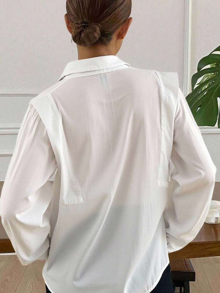Women's Loose Casual White Shirt, Suitable For Teacher, Autumn/Winter Long Sleeve Top