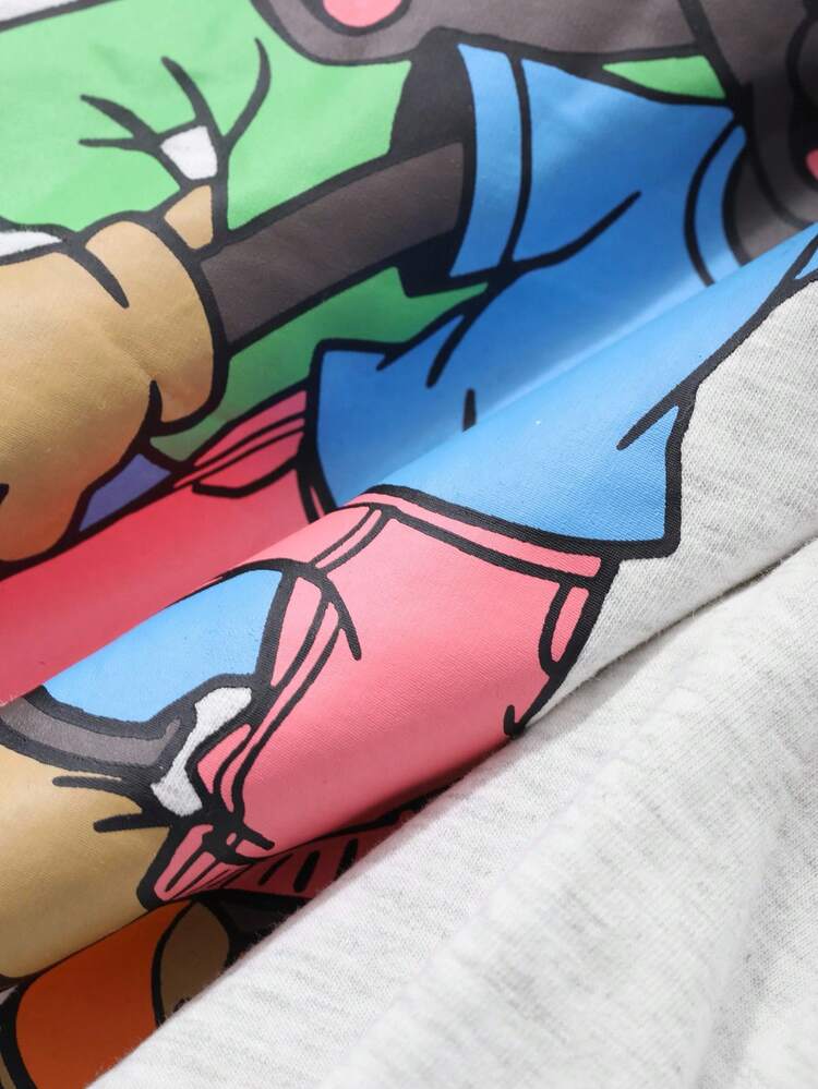 Cartoon Print Long Sleeve Loose Fitting 2 Pieces Women Pajama Set, Fall Winter Clothes