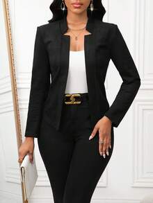 SHEIN Lady 女士时尚百搭纯色西装外套 黑色大衣 女士度假黑色大衣 女士度假 女士假期 夏季假期 女士假期 女士冬季 女士冬季 女士冬季外套 女士冬季大衣 女士感恩节感恩节 女士感恩节 女士正装 优雅女士时尚系列 女士冬季外套 女士冬季大衣 - 黑色 - 查看 7