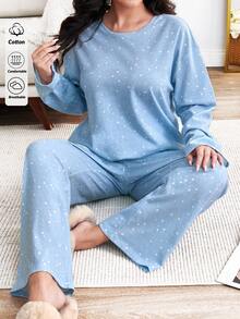 EURMUSE 2 pezzi Set pigiama in cotone con motivo a stelle, set pigiama leggero blu con set pigiama a stelle, set pigiama da donna morbido - Multicolore - Visualizzare 1