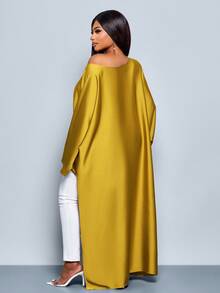 SOLERSUN Women's Solid High Low Hem Flounce Sleeve Asymmetrical Hem Blouse,Ladies Casual Asymmetrical,High Low Long Sleeve Round Neck Loose Long White Batwing Sleeve Top Women Satin Blouses ,Casual Daily Wear