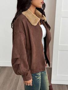SHEIN PETITE Áo khoác cổ điển thường ngày dành cho nữ, Thu/Đông - màu nâu - Xem 12