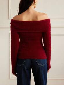 Chiquease Elegant Off Shoulder Knitted Sweater, Autumn/Winter - Burgundy - View 2