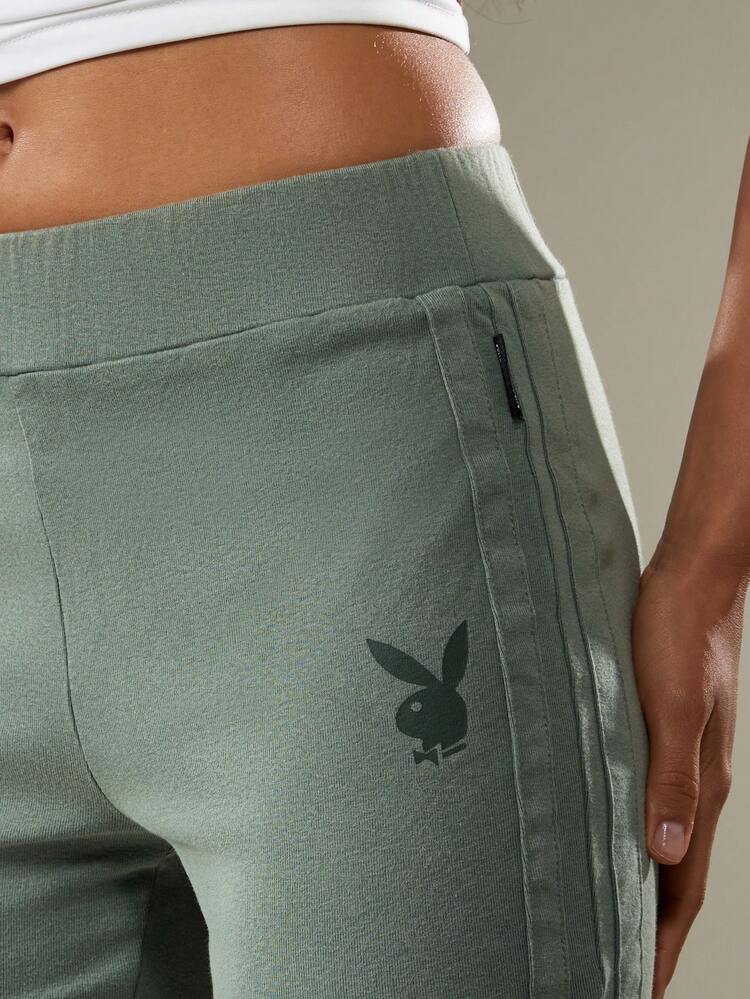 Missguided x Playboy Damskie legginsy z wysokim stanem i szerokimi nogawkami z bawełny z logo, zapewniające wygodę na jesień
