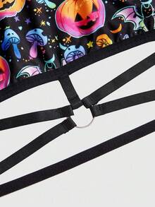 ROMWE Avant 万圣节幽灵彩虹南瓜、蝙蝠、蘑菇印花女士无钢圈文胸 - 彩色 - 查看 3