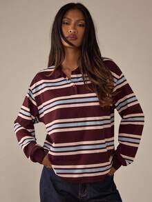 SHEIN BAE Áo thun dài tay kẻ sọc phối màu phong cách thường ngày dành cho nữ, thích hợp cho mùa thu và đông, màu nâu cà phê tương phản, kiểu áo thường ngày, áo đi chơi, trang phục mùa thu cho nữ, phong cách mùa thu năm 2025: Áo thun nữ, áo thun dáng rộng, phong cách cổ điển. - Nhiều màu - Xem 8