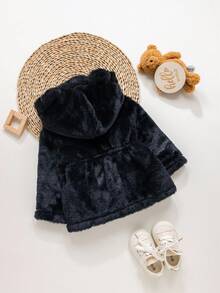 Emery Rose Kids Emery Rose Kids Babygirl Casual Fluffy Black Hooded Jacket, Versatile For Autumn/Winter Fall - Black - View 2