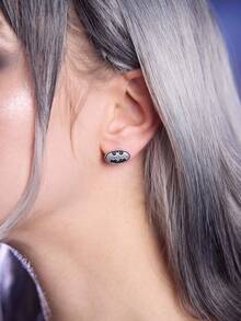 BATMAN X SHEIN 3 对复古做旧银色耳钉，男女通用，日常佩戴 - 復古銀色 - 查看 3