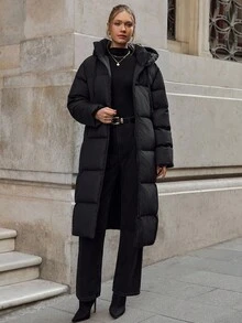 SHEIN Tall Giacca imbottita trapuntata Urban Shield - Vestibilità oversize con collo a imbuto con cordoncino, imbottitura antivento e design pronto per la strada